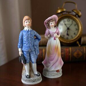 Vintage Blue Boy & Pinkie Style Bisque Porcelain Figurines | Romantic Cottage Dé